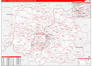 Louisville-Jefferson County Metro Area Wall Map Red Line Style
